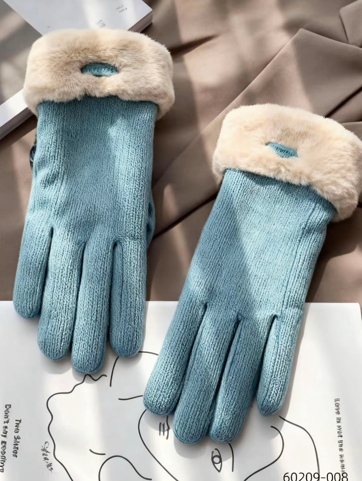 Winter velvet and thickened women's gloves, length about 23cm, palm circumference 20cm, Albaca
